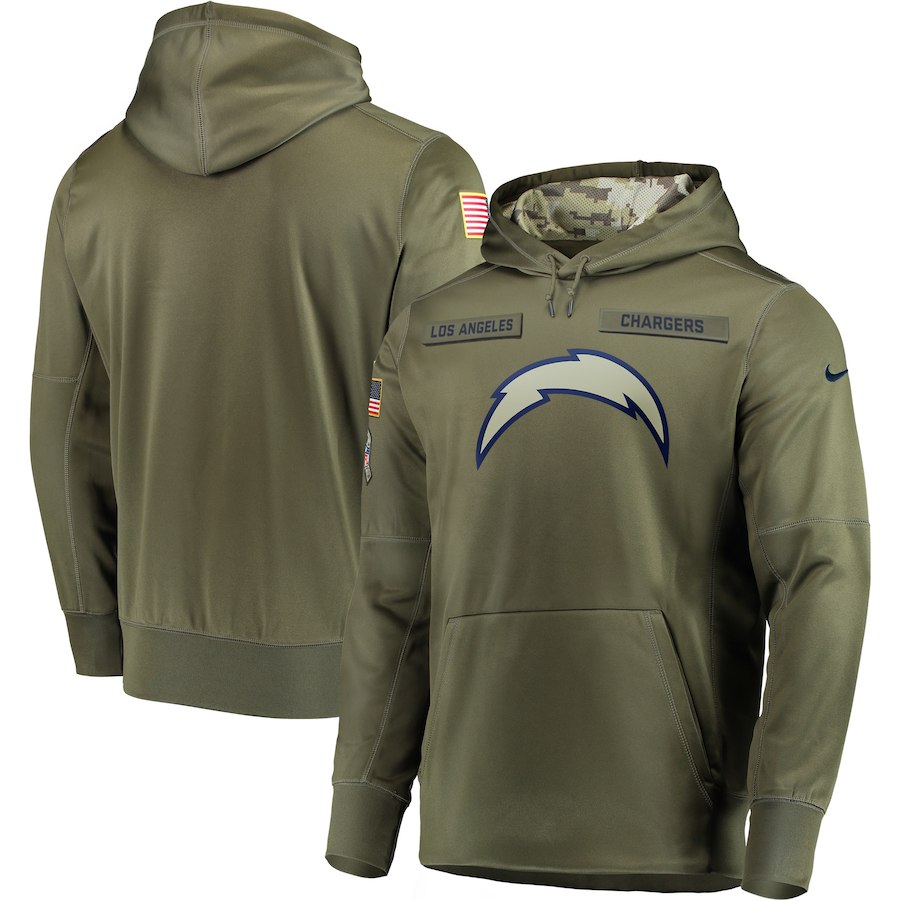 Men Los Angeles Chargers Nike Olive Salute To Service KO Performance Hoodie Green